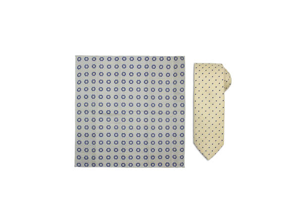Santi silkeslips+lommetørkle "linenlook* sett hengende lys gul 