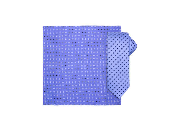 Santi silkeslips+lommetørkle mønstert sett hengende lys blå 