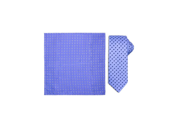 Santi silkeslips+lommetørkle mønstert sett hengende lys blå 