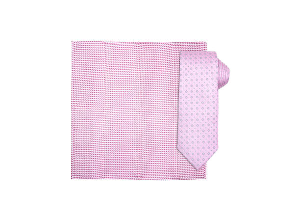 Santi silkeslips+lommetørkle mønstret* sett hengende rosa 