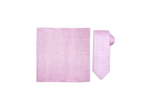 Santi silkeslips+lommetørkle mønstret* sett hengende rosa 