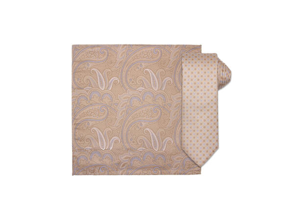 Santi silkeslips+lommetørkle mønstret* sett hengende beige 