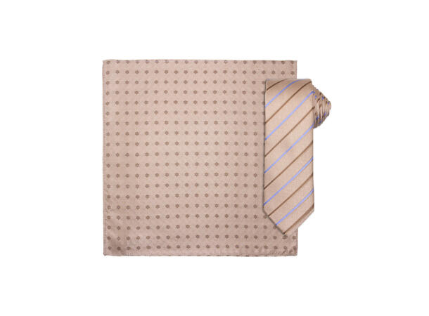 Santi silkeslips+lommetørkle mønstret sett hengende beige 