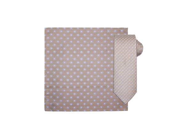 Santi silkeslips+lommetørkle mønstret sett hengende beige 