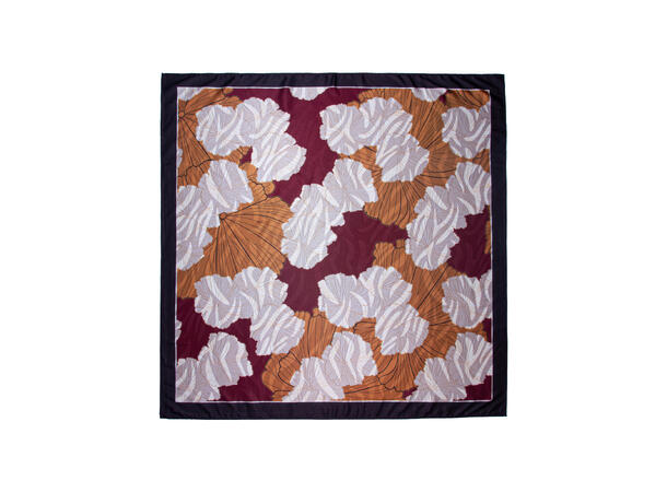 Skjerf dobbelprint blomst/dyreprint* 70x70cm vinrød 