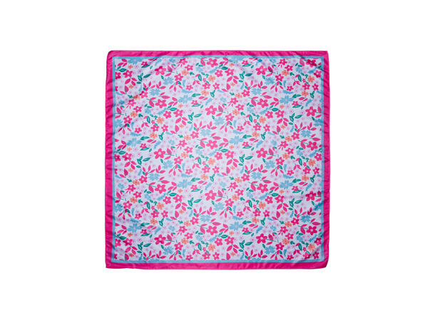 Skjerf glatt m/blomster 70x70 rosa 