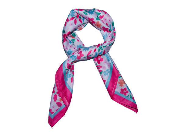 Skjerf glatt m/blomster 70x70 rosa* 