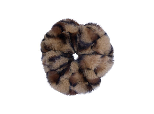 Hårstrikk tykk "fake fur m/dyreprint" beige 
