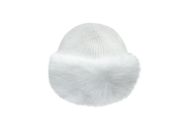 Lue m/stor pels kant hvit Høst26 