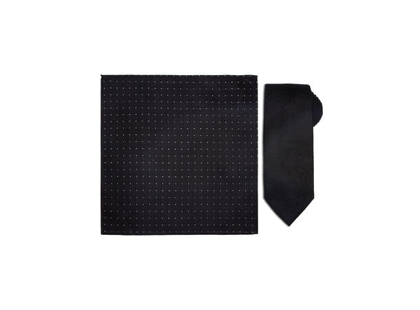 Santi 8cm silkeslips+lommetørkle paisley sett hengende sort 