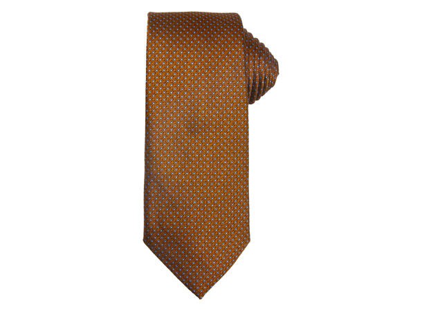 Santi 8cm silkeslips+lommetørkle prikket sett hengende cognac 