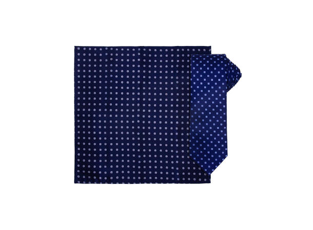 Santi silkeslips+lommetørkle mønstert sett hengende navy 