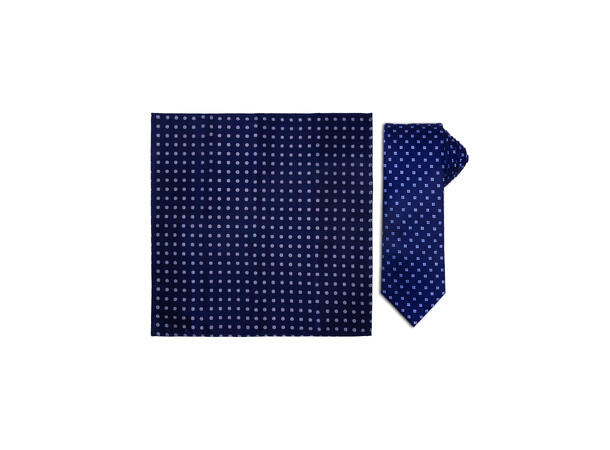 Santi silkeslips+lommetørkle mønstert sett hengende navy 