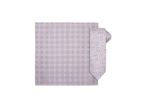 Santi silkeslips+lommetørkle mønstert sett hengende beige 