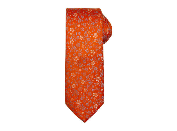 Santi silkeslips+lommetørkle mønstret* sett hengende orange 