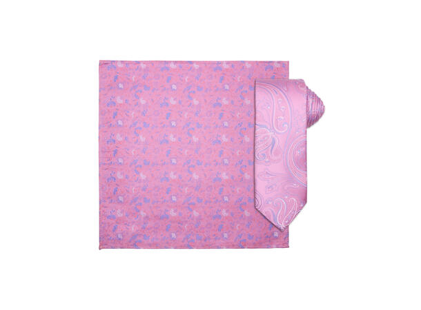 Santi silkeslips+lommetørkle mønstret sett hengende rosa 