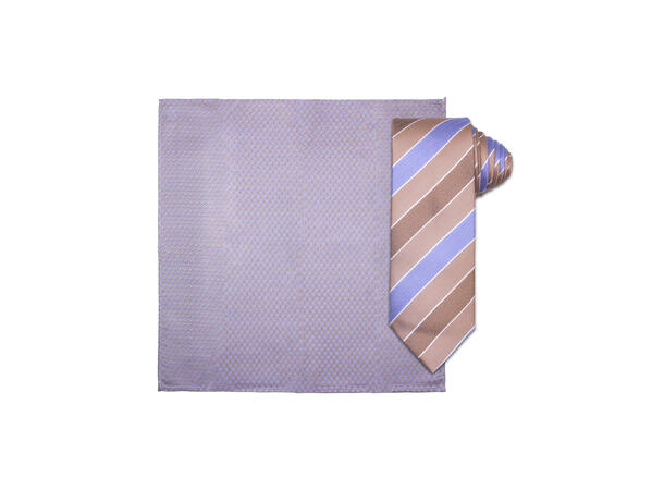 Santi silkeslips+lommetørkle mønstret sett hengende beige 