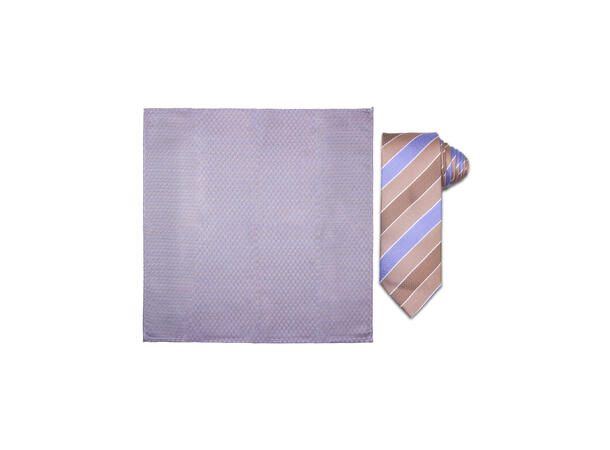 Santi silkeslips+lommetørkle mønstret sett hengende beige 