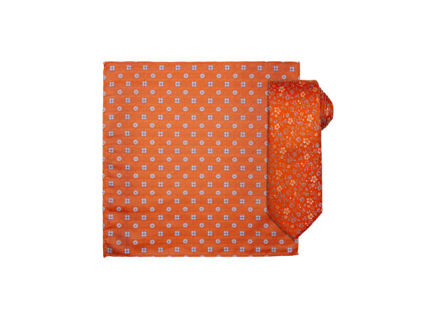 Santi silkeslips+lommetørkle mønstret sett hengende orange 