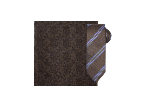 Santi silkeslips+lommetørkle mønstret sett hengende beige 