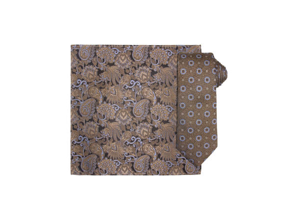 Santi silkeslips+lommetørkle mønstret sett hengende beige 