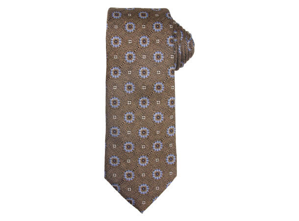 Santi silkeslips+lommetørkle mønstret sett hengende beige 