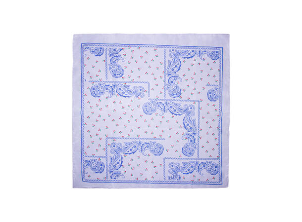 Skjerf m/kirsebær 58x58cm hvit/blå 