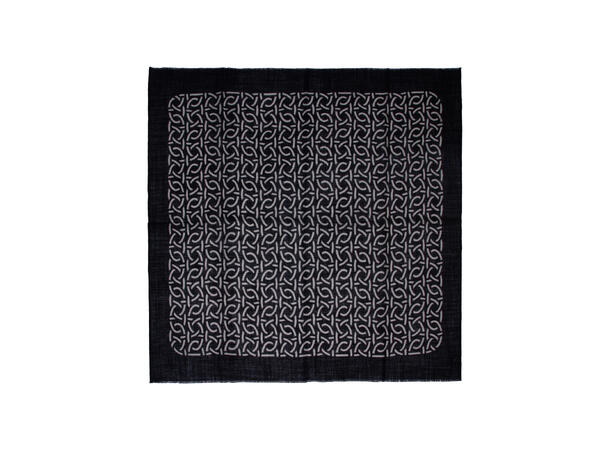 Skjerf ull m/mønster 85x85cm sort/beige* 