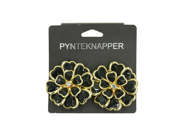 Skjorteknapp stor blomst sort 