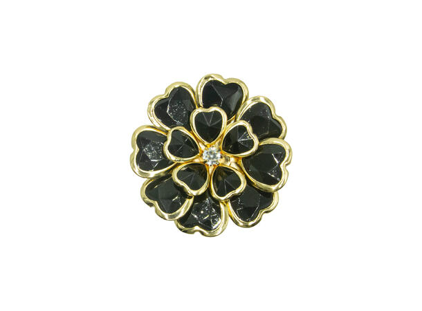 Skjorteknapp stor blomst sort 