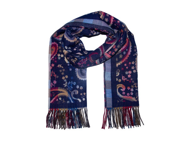 Dame skjerf m/paisley 65x185 blå Høst26 