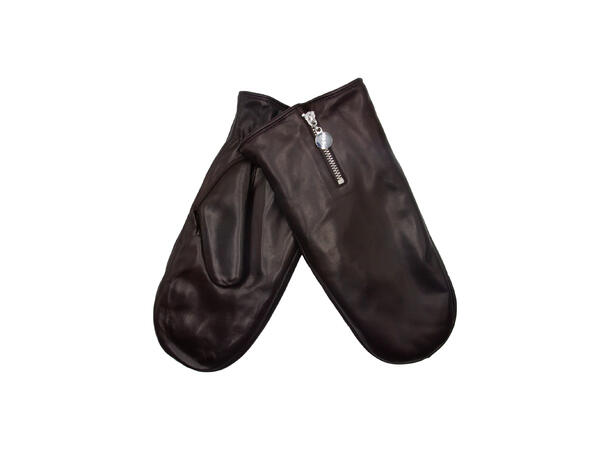 Dame vott skinn m/zipper brun Høst26 