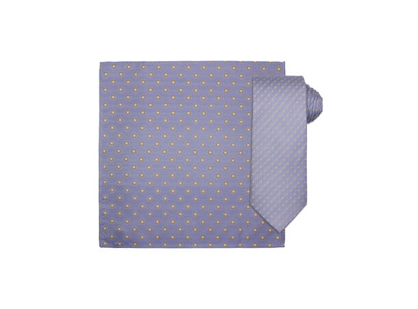 Santi silkeslips+lommetørkle mønstret* sett hengende blå 