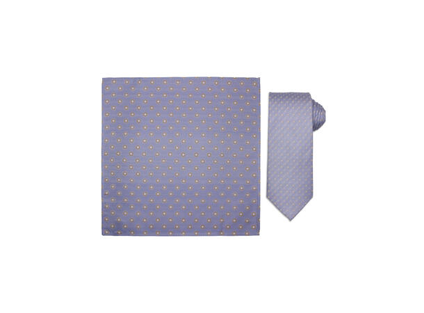 Santi silkeslips+lommetørkle mønstret* sett hengende blå 