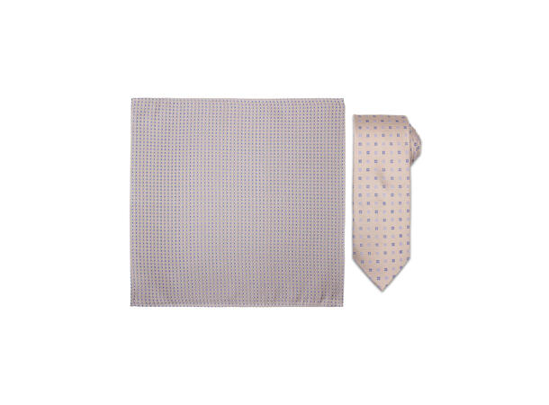 Santi silkeslips+lommetørkle mønstret* sett hengende beige 