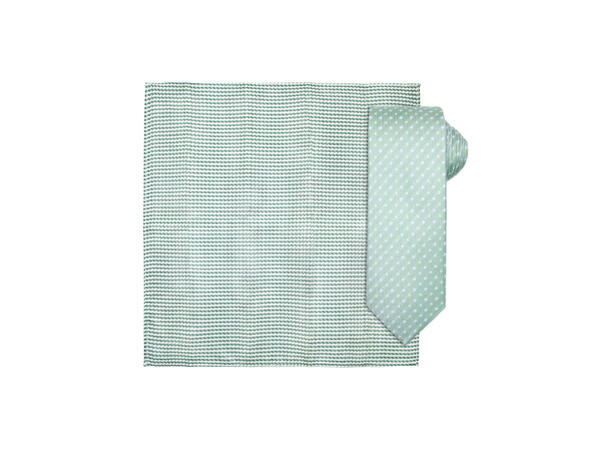 Santi silkeslips+lommetørkle mønstret sett hengende grønn 