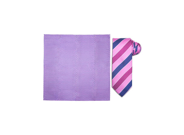 Santi silkeslips+lommetørkle mønstret sett hengende rosa 