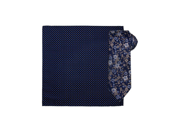 Santi silkeslips+lommetørkle mønstret sett hengende navy 