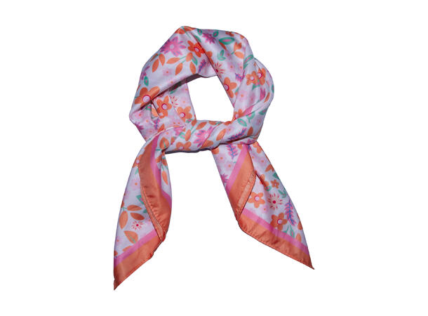 Skjerf glatt m/blomster 70x70 orange 