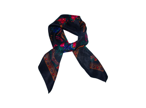 Skjerf m/store blomster 70x70 sort 