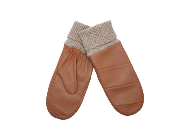 Vott dame skinn m/strikket cuff cognac Høst26 