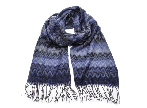 Dame skjerf m/zik zak mønster 65x180 blå Blå Høst 