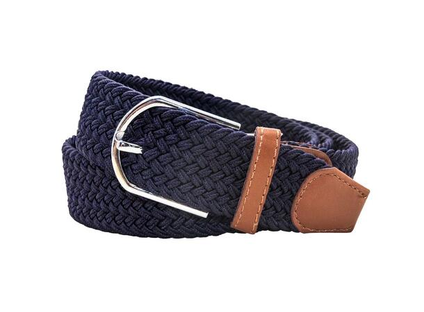Belte strikk strl 90 navy m/brun skinn 