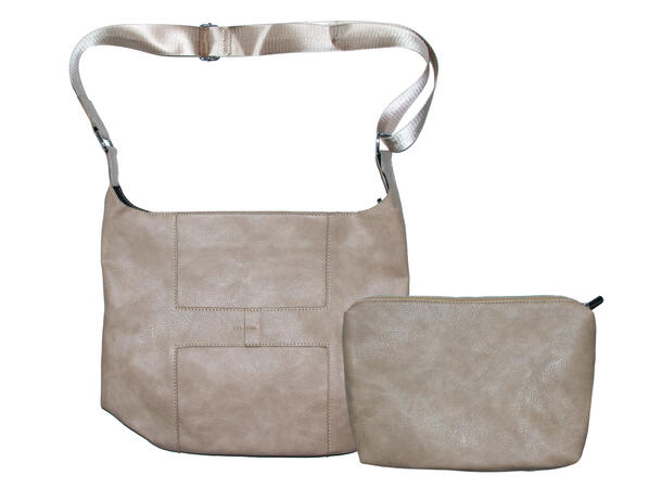 Veske m/bred skulderrem stor natur 