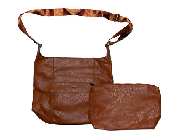 Veske m/bred skulderrem stor cognac 