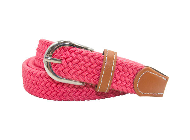 Belte 2,5cm strikk rosa m/brun skinn 
