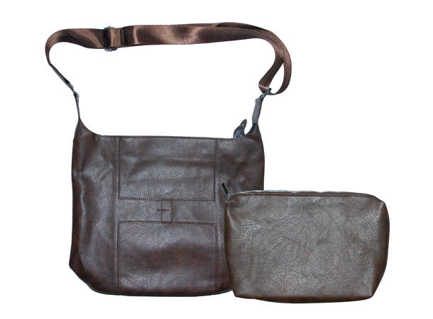 Veske m/bred skulderrem stor brun* 