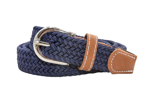 Belte 2,5cm strikk navy m/brun skinn 