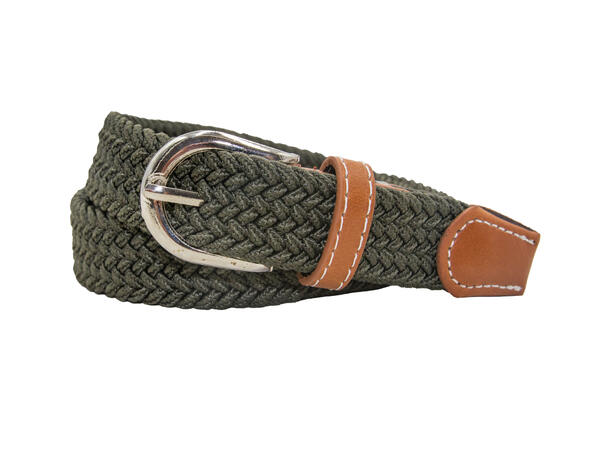 Belte 2,5cm strikk grønn* m/brun skinn 