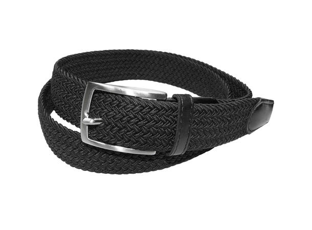 Jeans strikkbelte sort m/sort skinn m/tøff spenne 